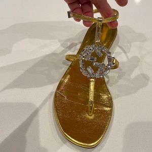 Gucci gold and Swarovski crystal flat sandal